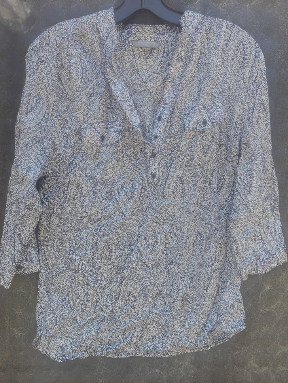 St. Tropez Blue Paisley Print Blouse Large